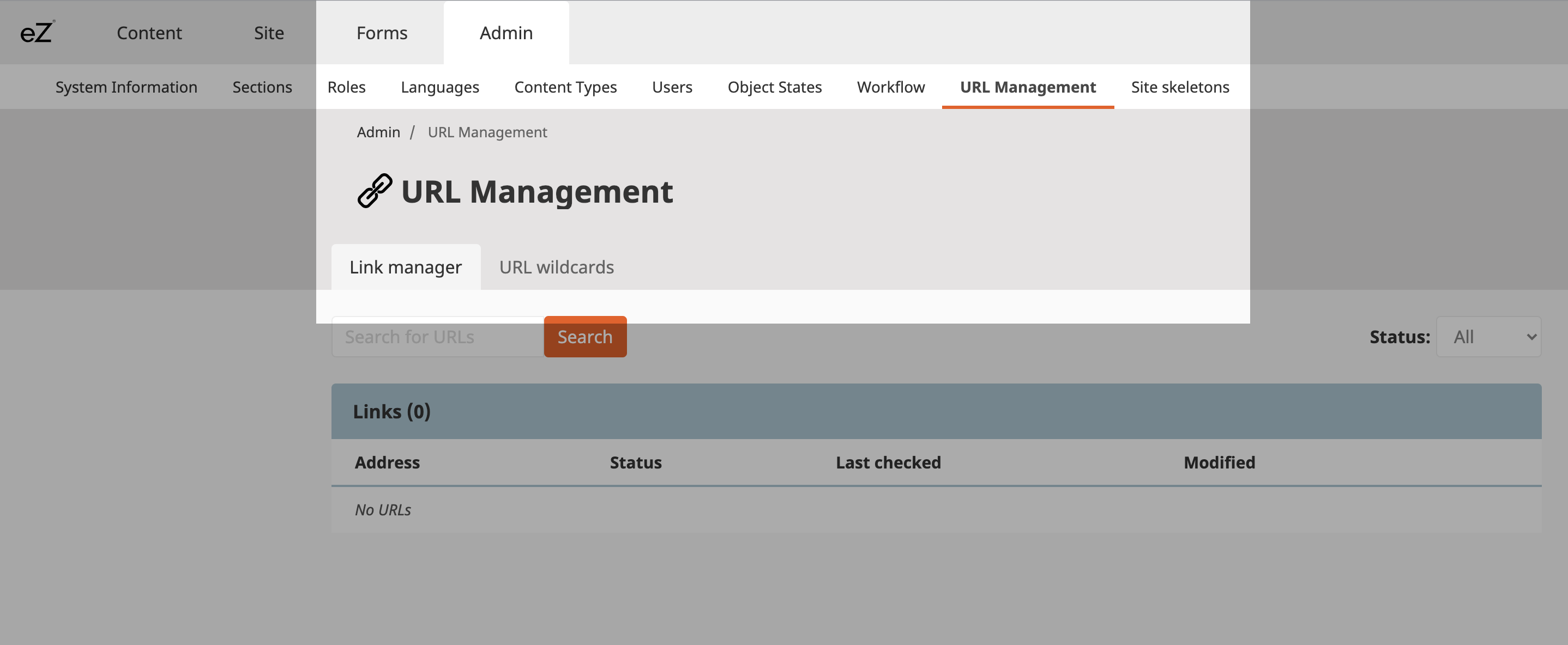 URL Management menu navigation in eZ Platform v3.1
